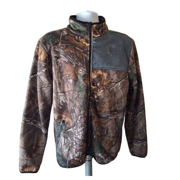 Browning Camo Fleece Jacket Men's Large Full-Zip Brown Green - Picture 1 of 7